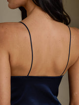 [Bleu Foncé] SilkSilky-FR Spaghetti Strap V Neck Top À Fines Brides 005