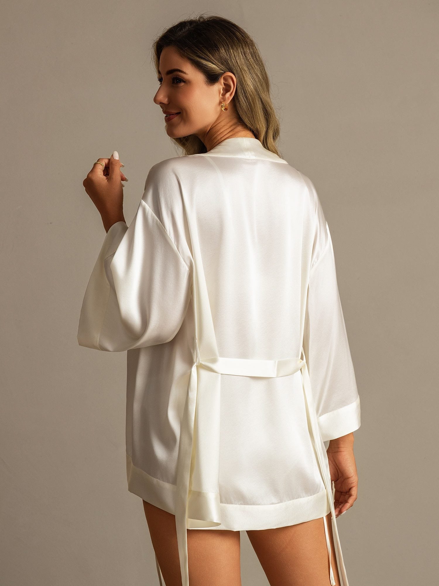 [Blanc] SilkSilky-FR 19Momme Soie Womens Robe 002,