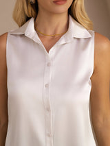 [Gris Clair] SilkSilky-FR Sleeveless Lapel Collar Femme Chemise 004