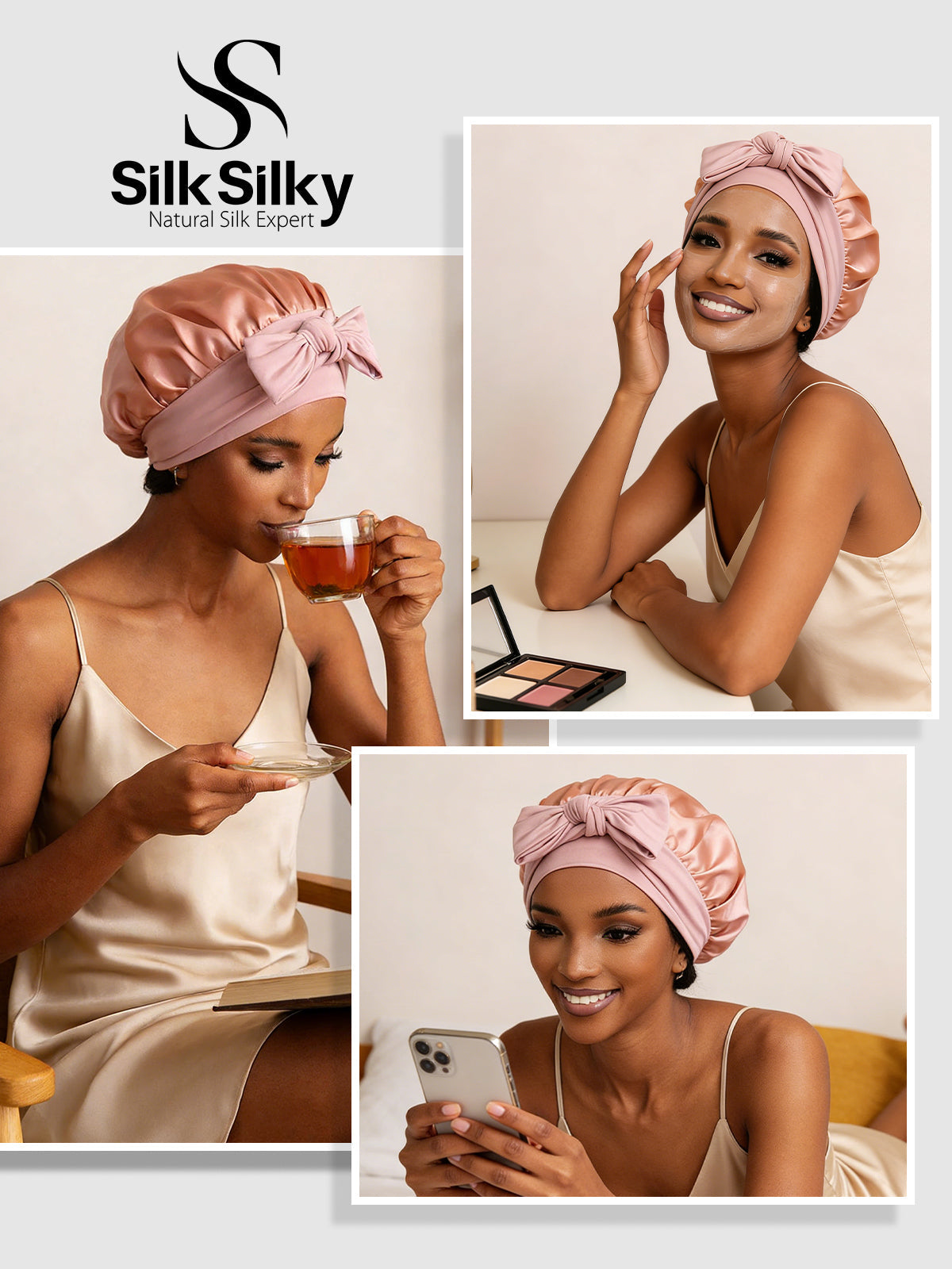 [Rose] SilkSilky-FR Soie Sleep Cap 005