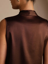 [Chocolat Noir] SilkSilky-FR Sleeveless Tie Neck Top À Fines Brides 005