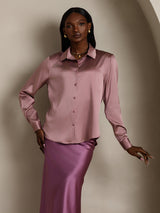 [Mauve Pâle] SilkSilky-FR Long Sleeve Lapel Collar Femme Chemise 003