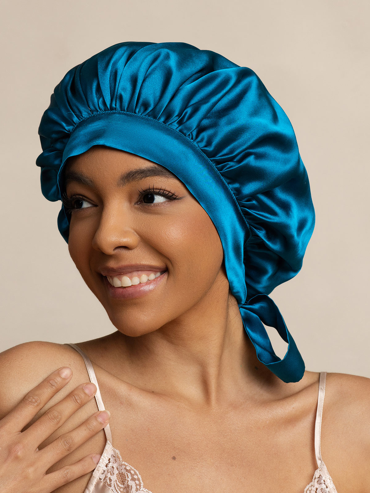 [Bleu Royal] SilkSilky-FR Pure Soie Sleep Cap 001