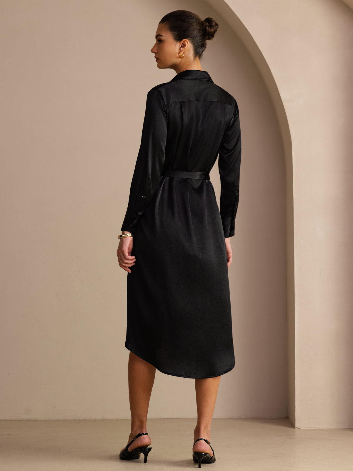 [Noir] SilkSilky-FR Long Sleeve Lapel Collar Robes 002