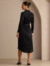[Noir] SilkSilky-FR Long Sleeve Lapel Collar Robes 002