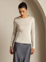 [Gris] SilkSilky-FR Manches longues Col Ras Du Cou Femme T-Shirt 011