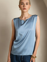 [Bleu Grisâtre] SilkSilky-FR Sleeveless Round Neck Top À Fines Brides 004