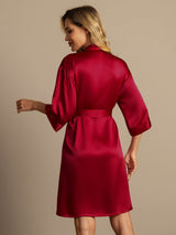 [Rouge Vineux] SilkSilky-FR 3/4 Sleeve Femme Peignoir 002