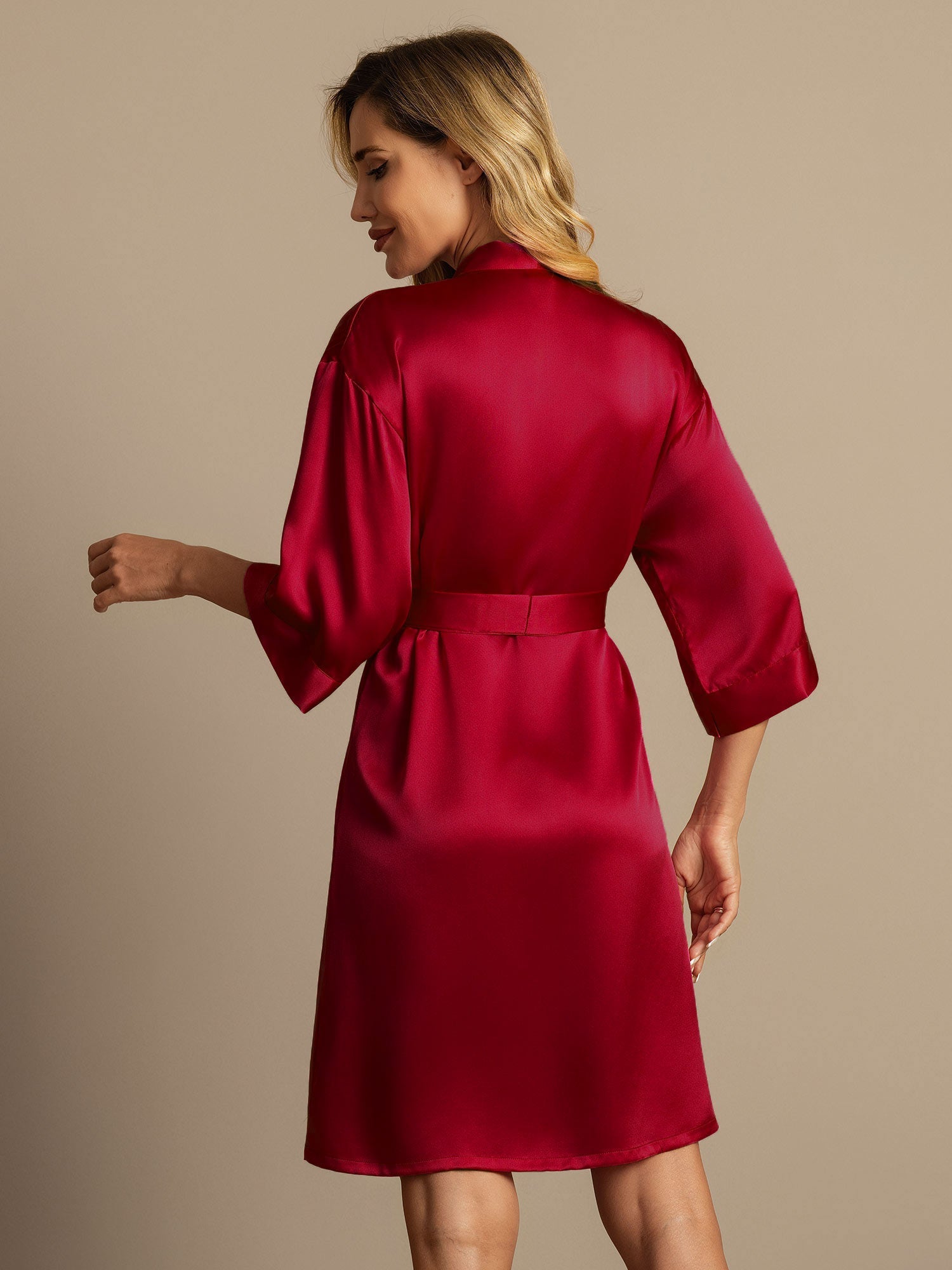 [Rouge Vineux] SilkSilky-FR Trois-quart Femme Peignoir 002