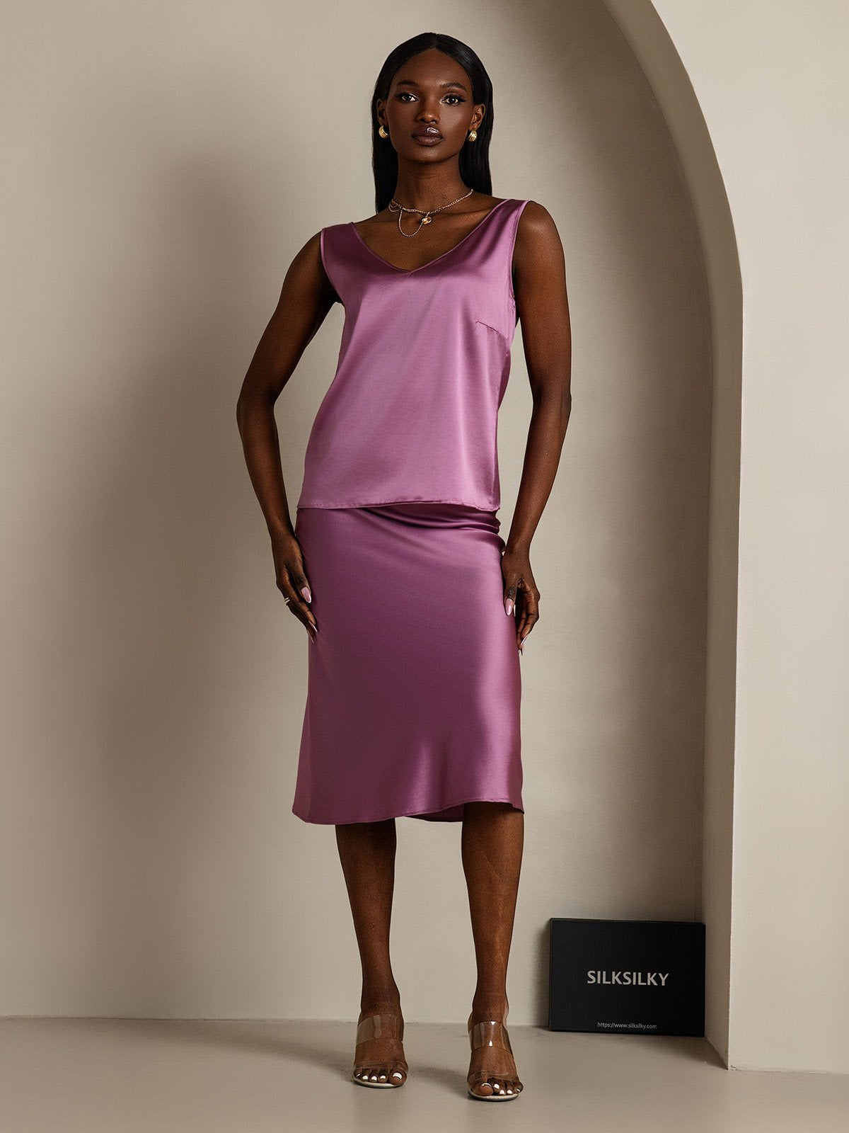 [Violet Foncé] SilkSilky-FR 19Momme Soie Camisoles 005