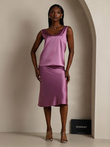 [Violet Foncé] SilkSilky-FR Sleeveless V Neck Top À Fines Brides 005
