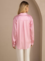 [Rayures Fines Roses] SilkSilky-FR Long Sleeve Lapel Collar Femme Chemise 002