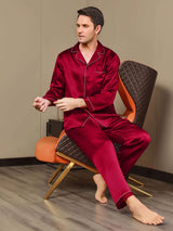 [Rouge Vineux] SilkSilky-FR Pure Soie Manches longues Revers Homme Pyjamas 007