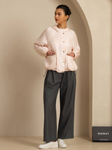[Rose] SilkSilky-FR Manches longues Col Haut Femme Manteaux 007