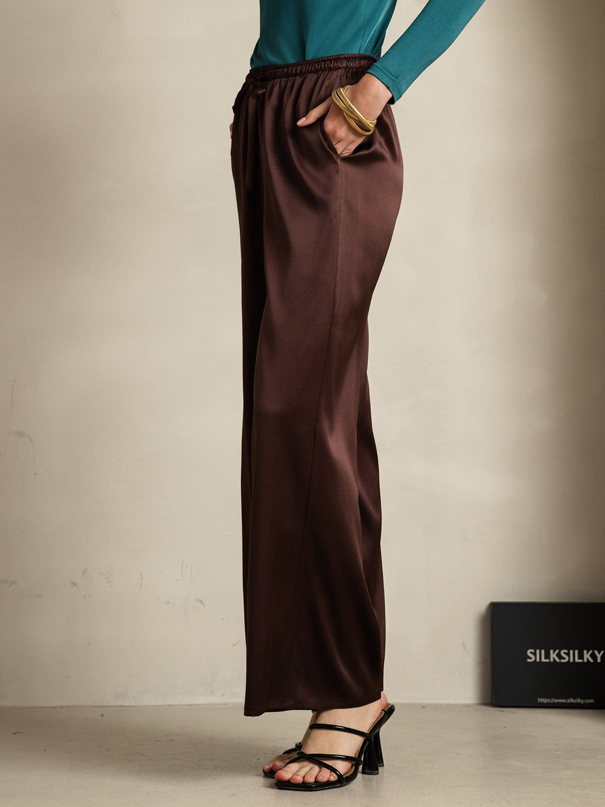 [Café] SilkSilky-FR Pure Soie Womens Pants 004