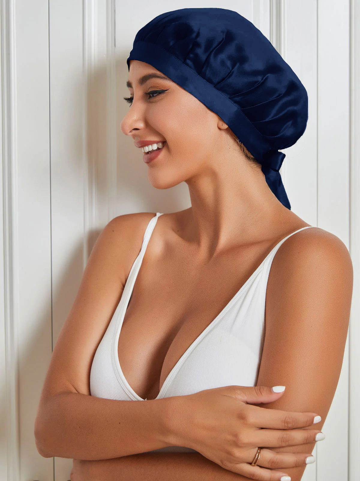 SilkSilky-FR Pure Soie Sleep Cap BleuFoncé 001