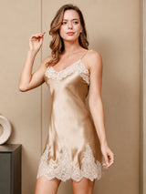 [Champagne] SilkSilky-FR 3/4 Sleeve V Neck Peignoir&Robe de Chambre 004