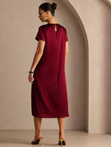 [Rouge Foncé] SilkSilky-FR Short Sleeve Crew Neck Robes 002