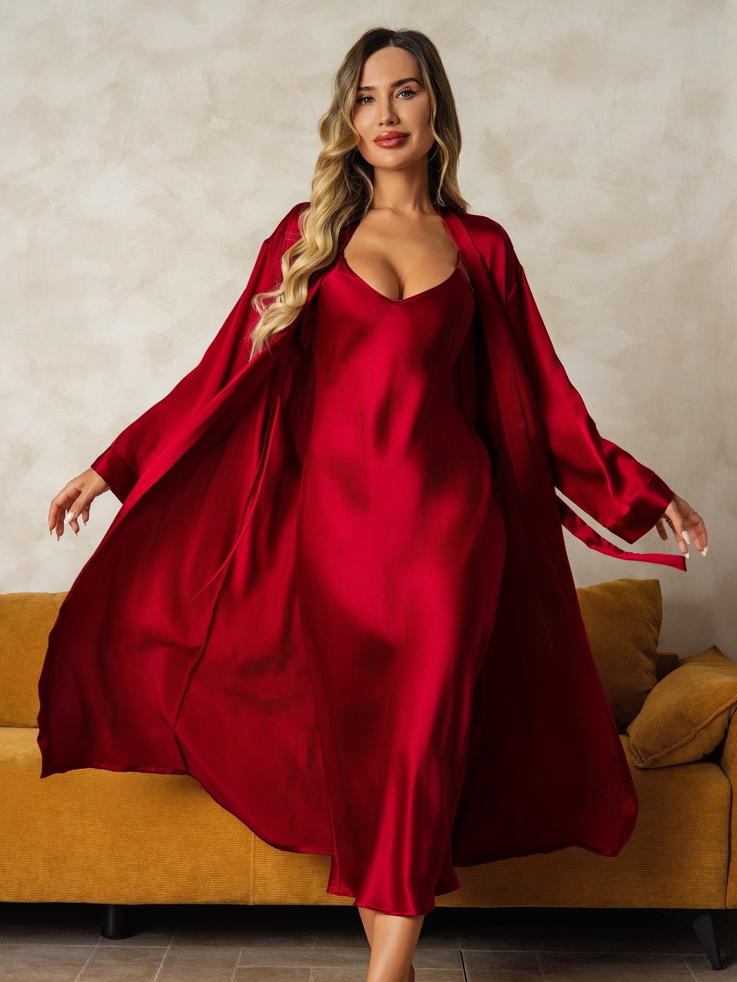 [RougeVineux] SilkSilky-FR Soie Nightgown&Robe Set 004