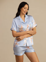[Bleu Clair] SilkSilky-FR Short Sleeve Lapel Collar Femme Pyjamas 001