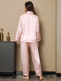 SilkSilky-FR Pure Soie Manches longues Revers Femme Pyjamas Rose 002