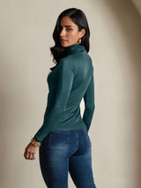 [Vert Foncé] SilkSilky-FR Manches longues Col Roulé Femme T-Shirt 002
