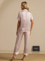 [Rose Cœur Geo] SilkSilky-FR Short Sleeve Lapel Collar Femme Pyjamas 002