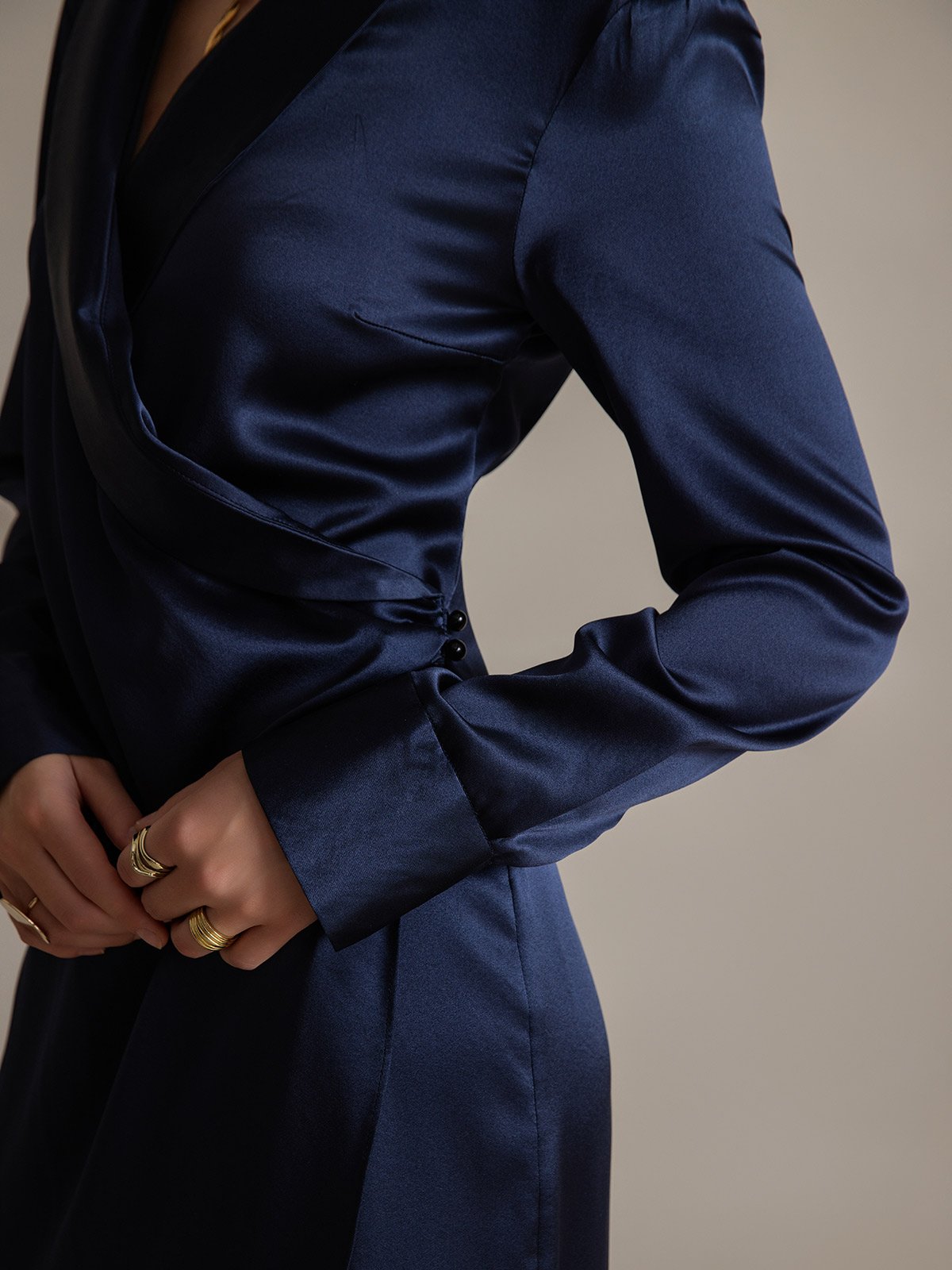 [Bleu Foncé] SilkSilky-FR 19Momme Soie Dress 007