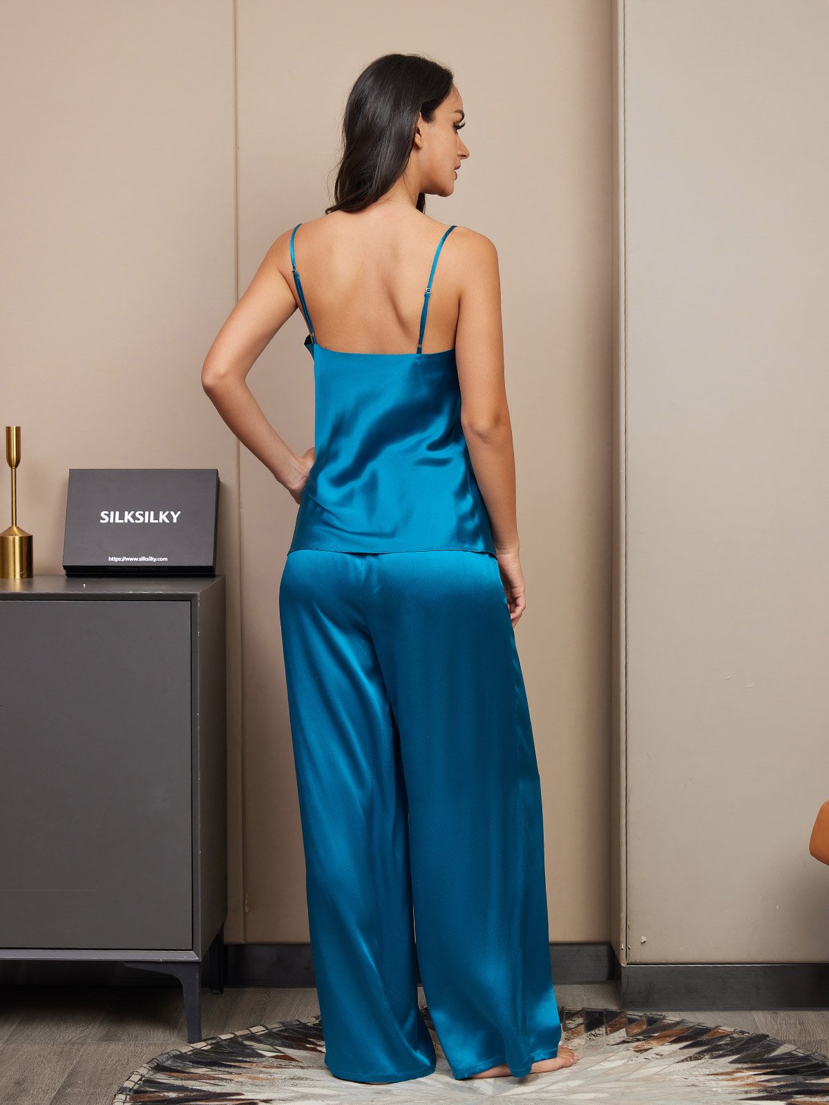 [Bleu Royal] SilkSilky-FR Pure Soie Camisole Set 002