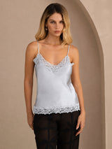 [Bleu Grisâtre] SilkSilky-FR Spaghetti Strap V Neck Top À Fines Brides 003