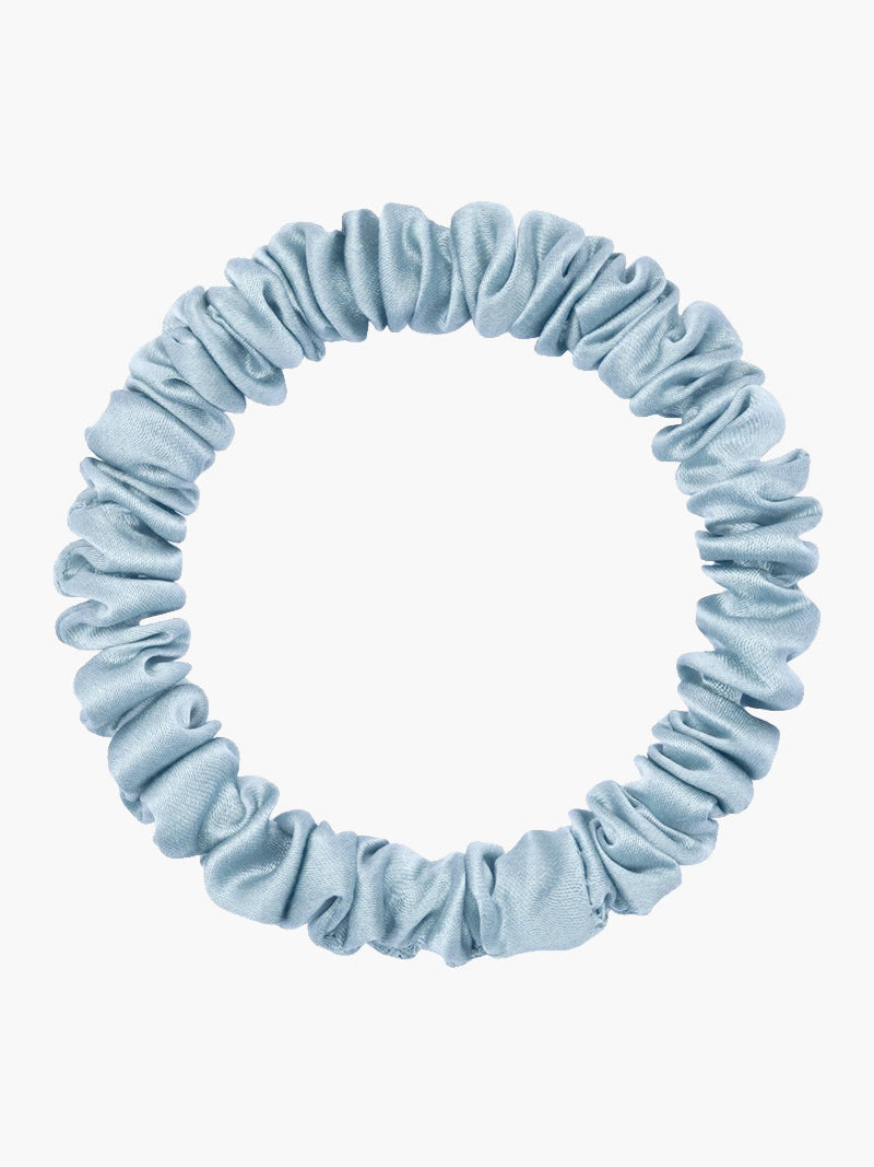 SilkSilky-FR 19Momme Pure Soie Scrunchie BleuCiel 004