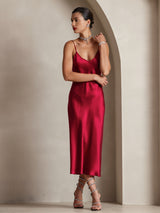 [Rouge Vineux] SilkSilky-FR Sleeveless V Neck Robes 006