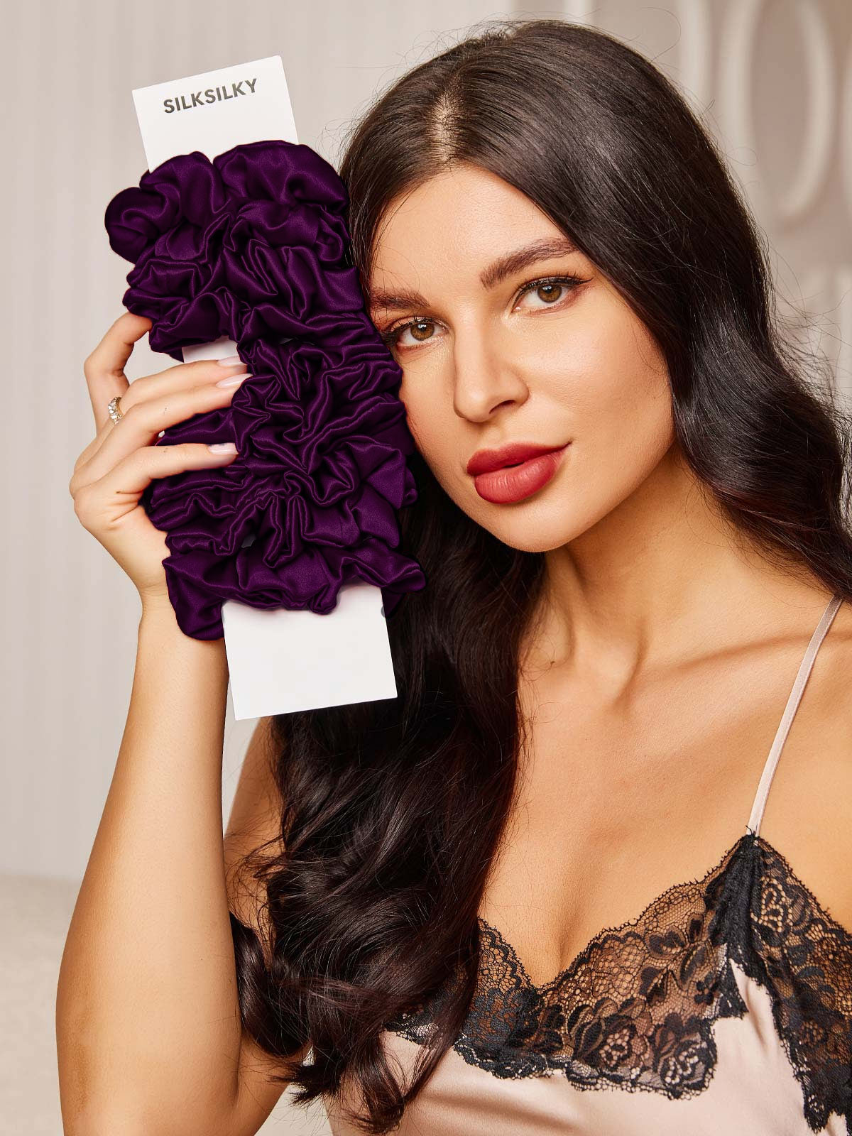 [Violet Foncé] SilkSilky-FR 19Momme Pure Soie Scrunchie 002