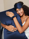 SilkSilky FR 19Momme Pure Soie Pillowcase Set BleuFoncé 001