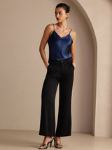 [Bleu Foncé] SilkSilky-FR Sleeveless V Neck Top À Fines Brides 006