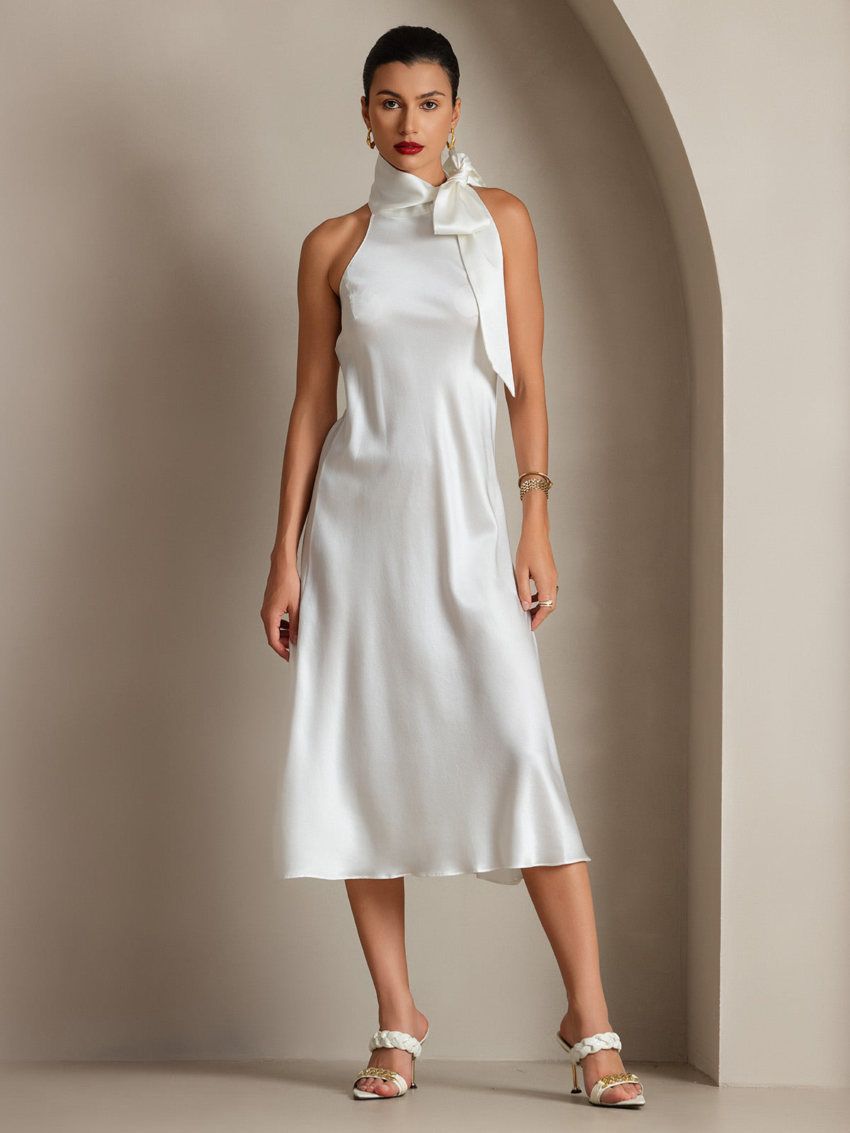 [Blanc] SilkSilky-FR 19Momme Soie Dress 008