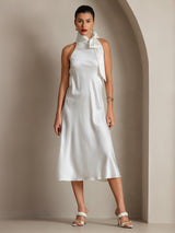 [Blanc] SilkSilky-FR Sleeveless Tie Neck Robes 008