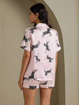 [Zèbre Rose] SilkSilky-FR Short Sleeve Lapel Collar Femme Pyjamas 002
