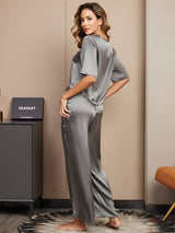 [Gris Foncé] SilkSilky-FR Half Sleeve Round Neck Femme Pyjamas 002