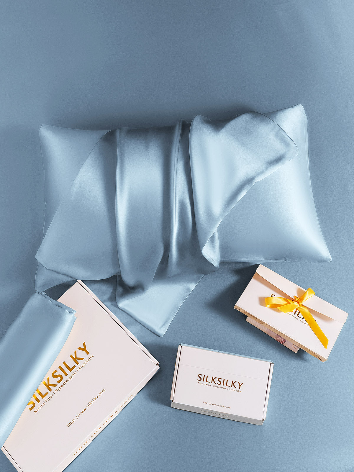 [Bleu Clair] SilkSilky-FR 19Momme Pure Soie Pillowcase 006