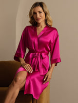 [Rose Rouge] SilkSilky-FR 3/4 Sleeve Femme Peignoir 004