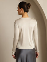 [Gris] SilkSilky-FR Long Sleeve Crew Neck Femme T-Shirt 002