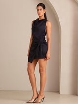 [Noir] SilkSilky-FR Sleeveless Cowl Neck Robes 006