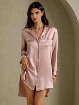 [Toscane] SilkSilky-FR Long Sleeve Lapel Collar Chemise pour dormir 003