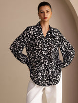 [Moucheté Noir] SilkSilky-FR Long Sleeve Lapel Collar Blouse 003