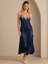 [Bleu] SilkSilky-FR Sleeveless V Neck Robes 007