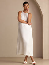[Blanc] SilkSilky-FR Sleeveless Crew Neck Robes 006