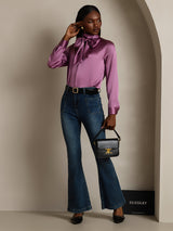 [Violet Foncé] SilkSilky-FR Long Sleeve High Neck Blouse 009