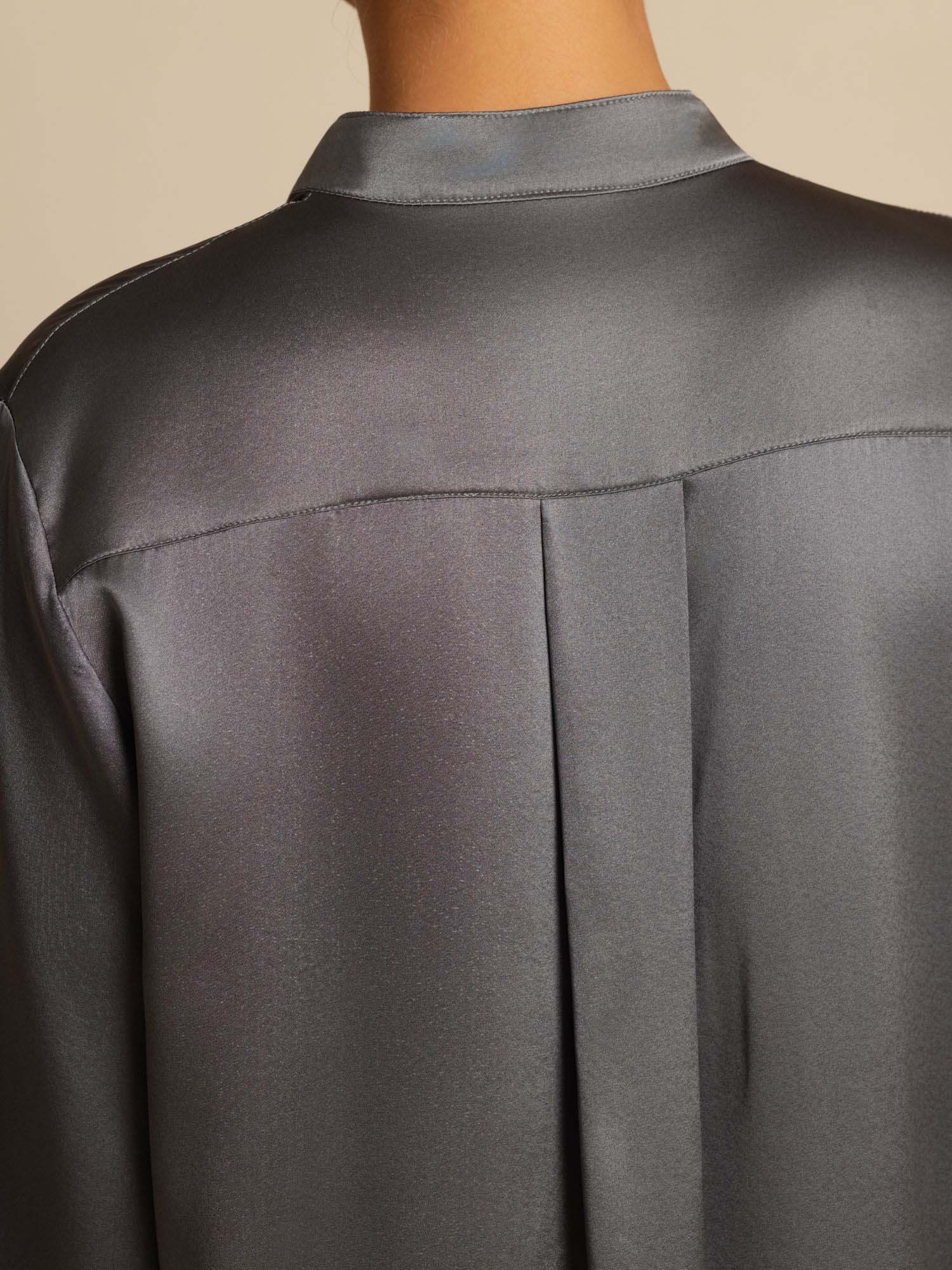 [Gris Foncé] SilkSilky-FR 19Momme Soie Manches longues Col Montant Blouse 007