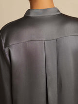 [Gris Foncé] SilkSilky-FR 19Momme Manches longues Col Montant Blouse 007